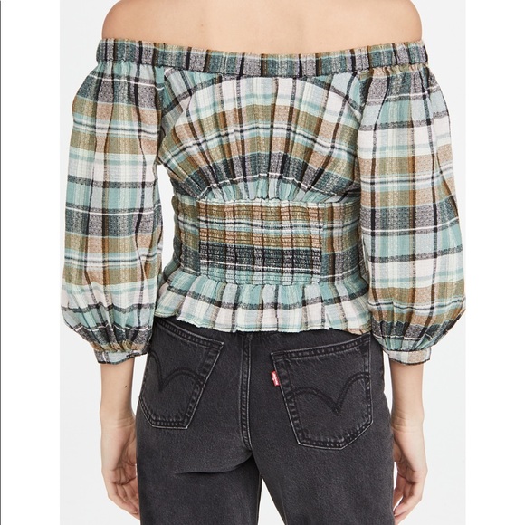 NWT Free People TEAGAN Plaid Puff Sleeve - Picture 2 of 10